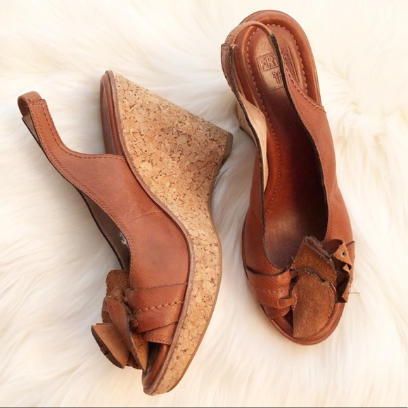 Frye Shoes - Frye leather open toe wedges pepper leaf sling